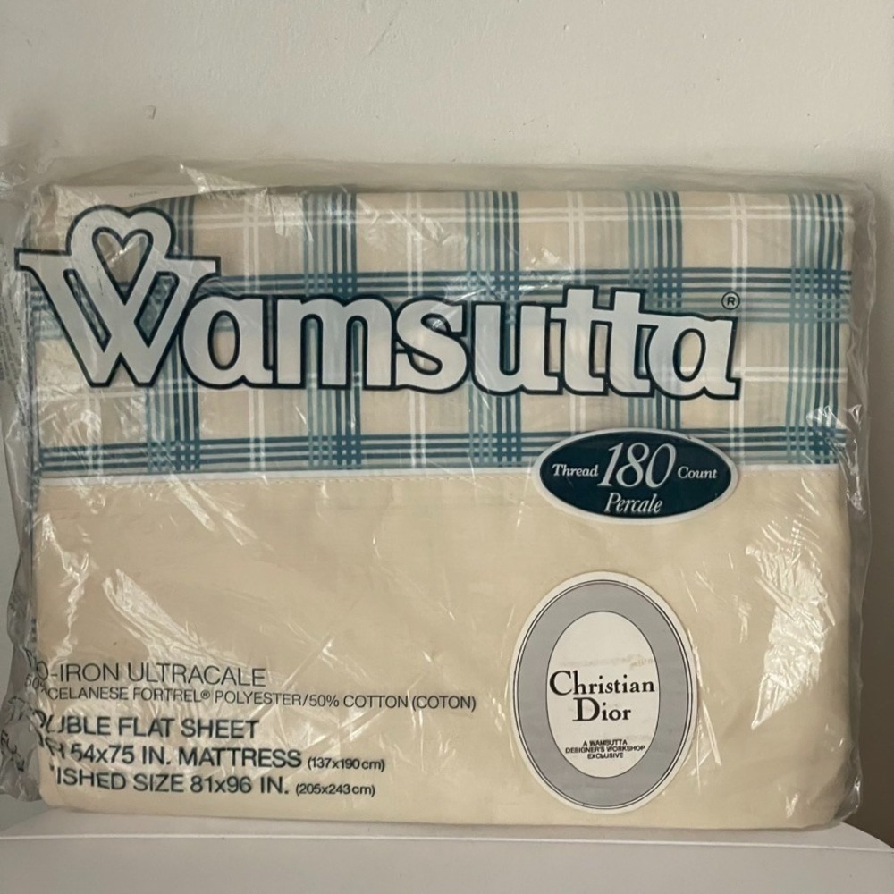 Vintage Christian Dior Wamsutta A'Carreaux Double Flat Sheet NOS USA